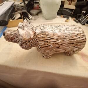 Hand Painted Ceramic Bear Sculpture. 9in X 4in X 4in.